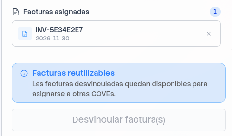 Desasociar facturas de una COVE rechazada