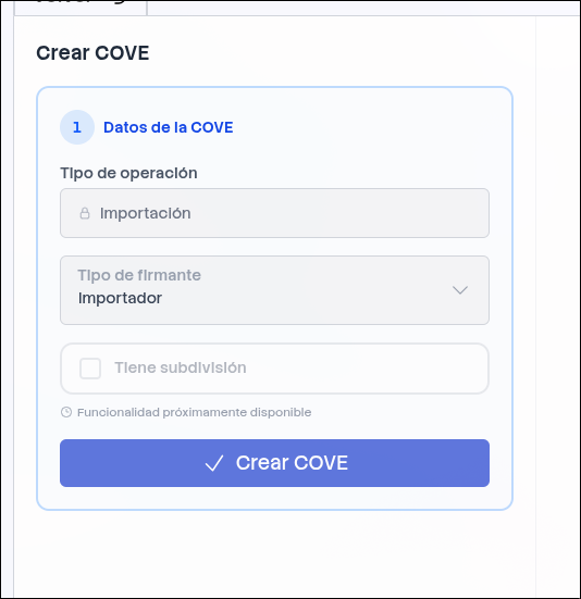 Crear nueva COVE en la plataforma