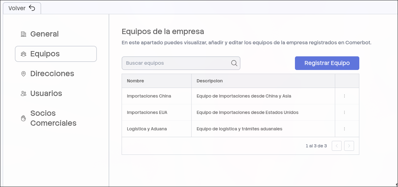 Crear equipo en MVE Comerbot