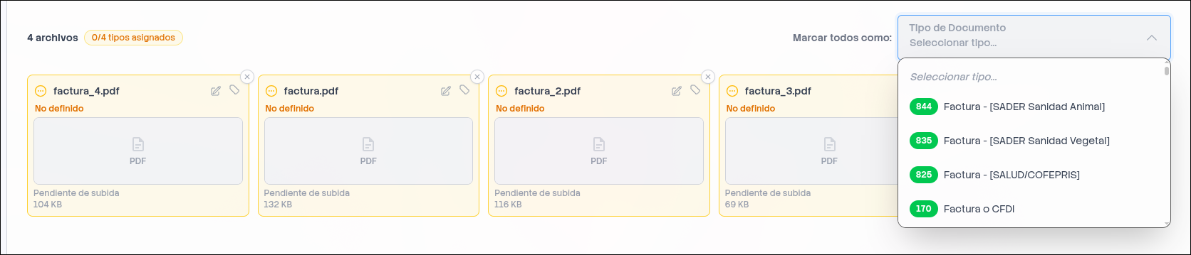 Clasificación de documentos en subida masiva